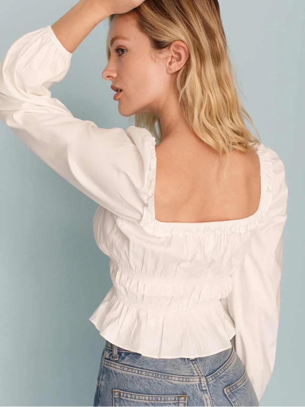 Reformation Fern Top White Puff Peplum Top Small